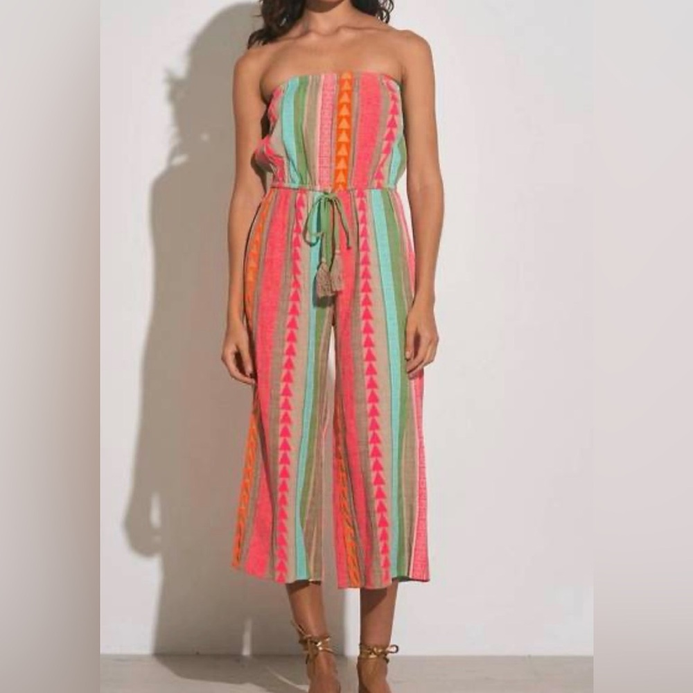 Elan Caro Striped Strapless Jumpsuit